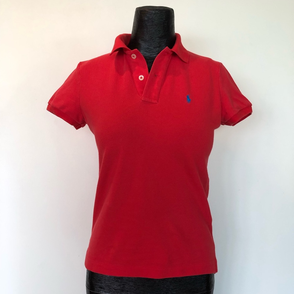 Ralph Lauren Red "The Skinny Polo" Piqué Cotton Top